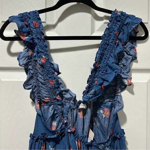 Free People! Intimately Blue Floral Bali Wild Slip Dress In Stellar Combo NWT! - Picture 8 of 12
